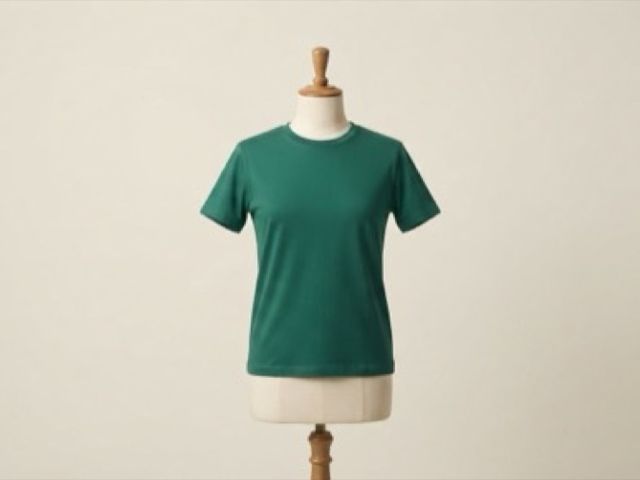Le même t-shirt sur un buste de couturier en toile.