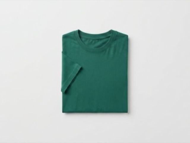 Le même t-shirt plié comme sur une table de boutique.