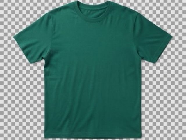 Le même t-shirt détouré, sur un damier de transparence.