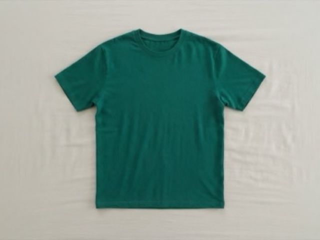 Un t-shirt vert à plat, fond nettoyé et lumière ouverte : le rendu Sublimer.